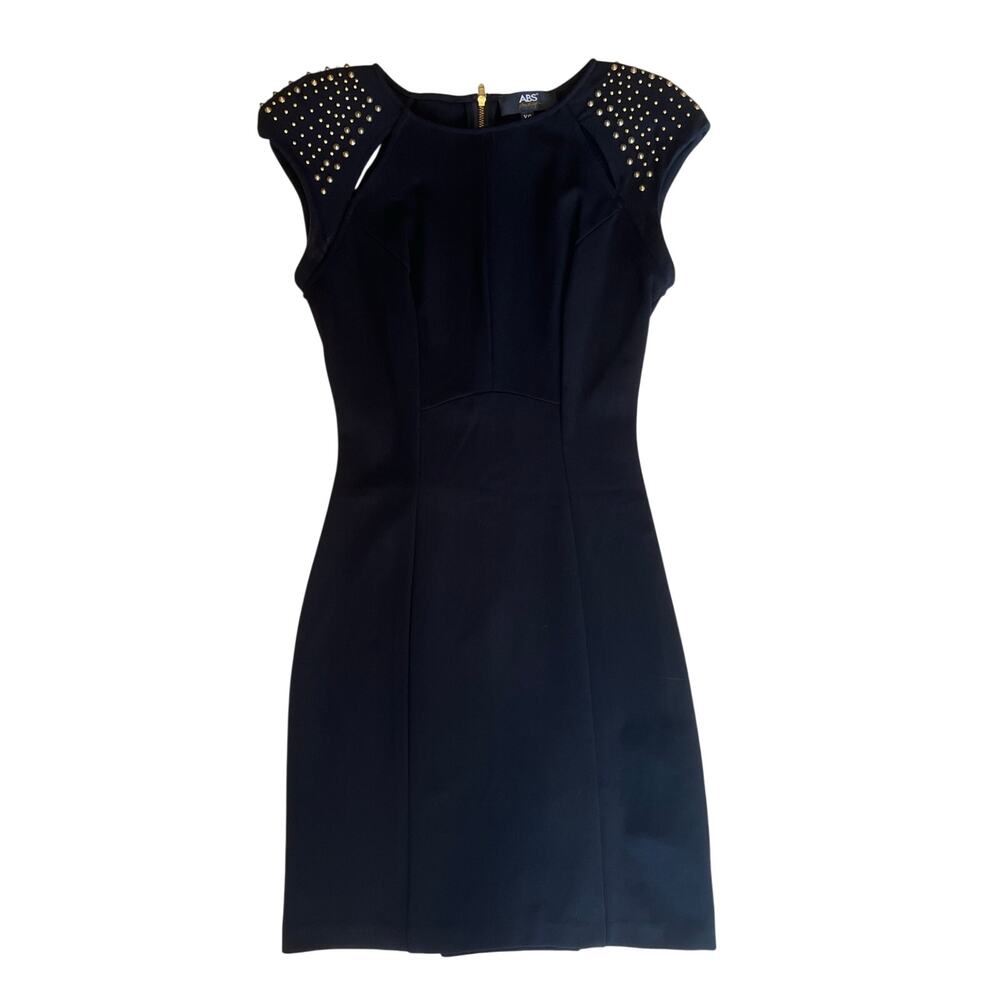 womens xs black fitted dress with embellished sleeves